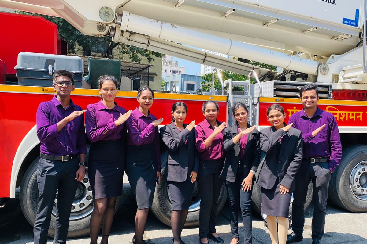 Centuria students saluting in front of a fire tender during a fire-safety visit